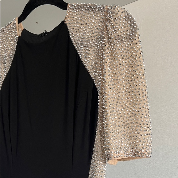 Xscape Black Maxi Gown with Rhinestone Studded Sleeves - Picture 5 of 9